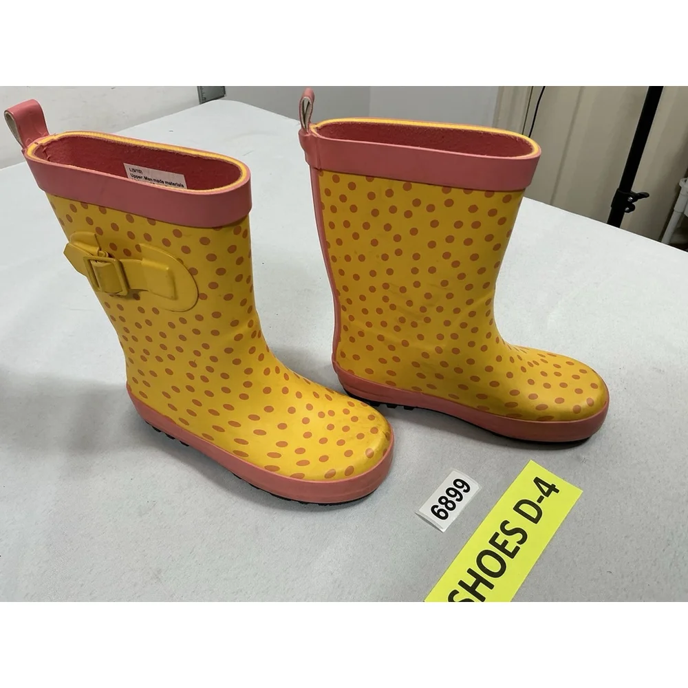 Girls Excellent Cond. Target Pull On Rain Boots Large 9-10 Yellow Pink Polka Dot